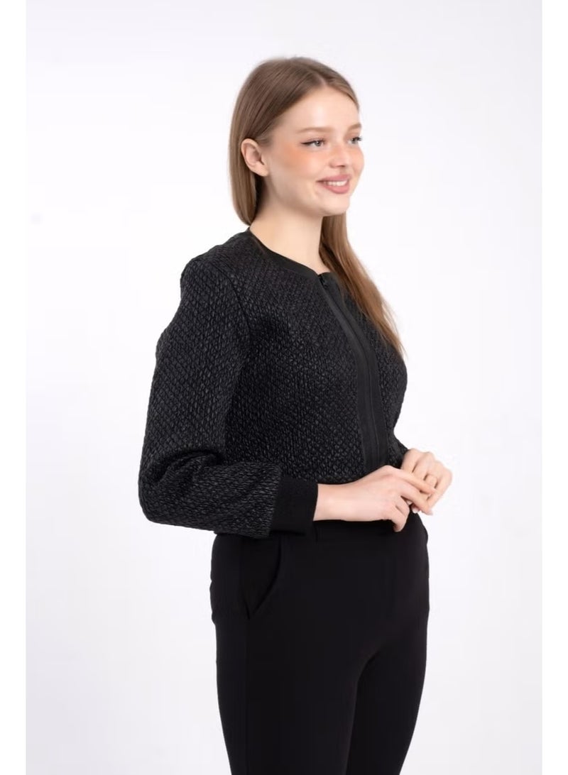 Modatalika Ribbed, Lined Faux Leather Short Coat - Image 1